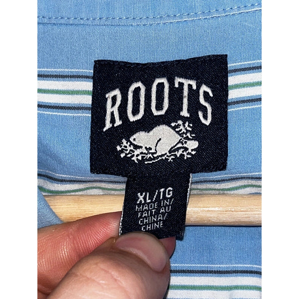 Roots Multi Colored Striped Button Up Shirt Mens Sz. XL Blue EUC