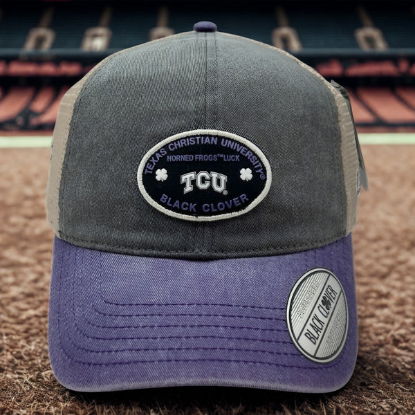 TCU Texas Christian University Horned Frogs Black Clover Trucker Hat NWT