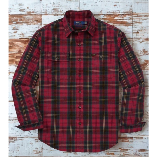 Polo Ralph Lauren Tartan Flannel Oxford Sport Work Shirt Red Black Mens 3XB EUC