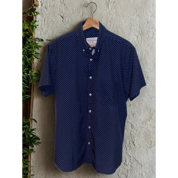 Mizzen+Main Leeward Short Sleeve Shirt Men’s M Trim Fit Blue Polka Dot Stretch