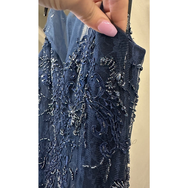 Ivonne D For Mon Cheri ID310 Scoop Neck Embroidered Navy Dress Sz. 12 (SAMPLE)