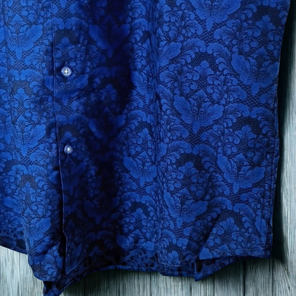 Robert Graham Bayview XL NWT Navy Floral Damask Short Sleeve Button Up Shirt