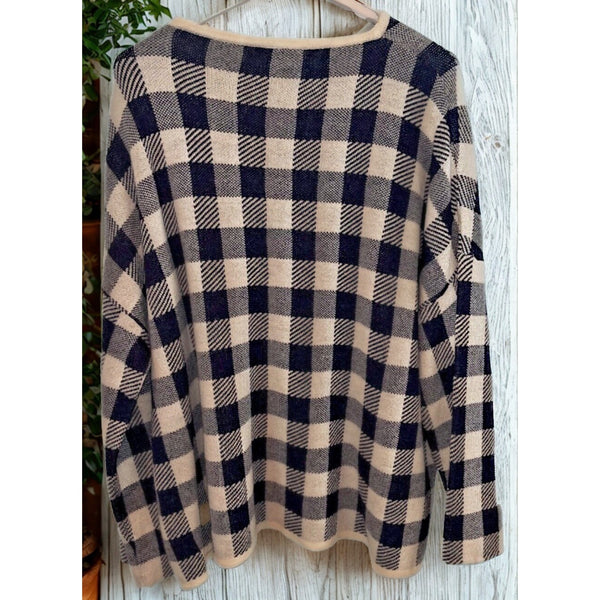 Rosso35 Sweater Womens 44 Wool Cashmere Check Italy Knit Crewneck NWOT