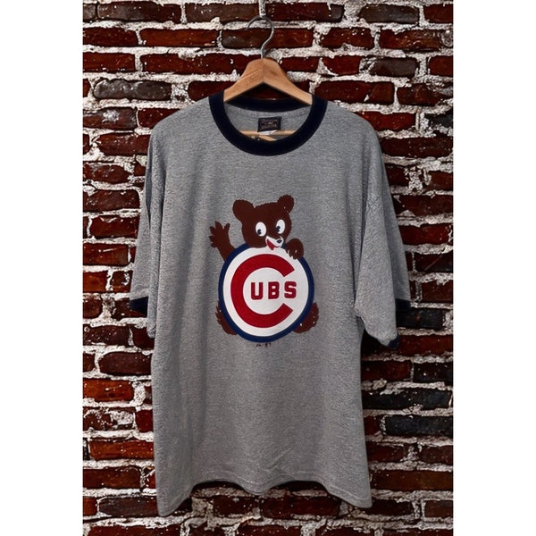 Chicago Cubs Cooperstown Collection Majestic T-Shirt XL Gray Logo Ringer NWT