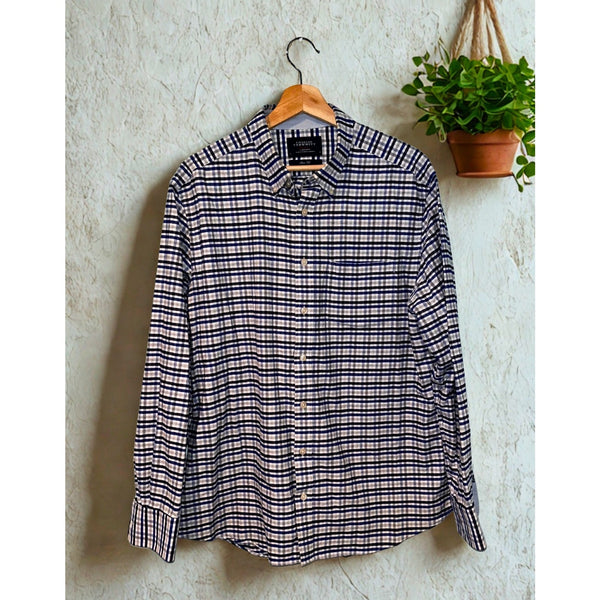 Charles Tyrwhitt Heavy Cotton Blend Slim Button Down Shirt Checkered Men's Sz. L