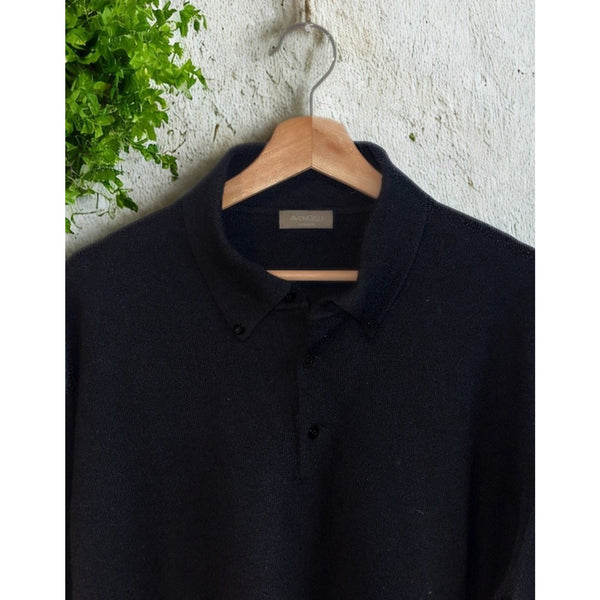 Avoncelli 100% Cashmere Sweater Polo Mens 58 XXL Black Made In Italy Luxury
