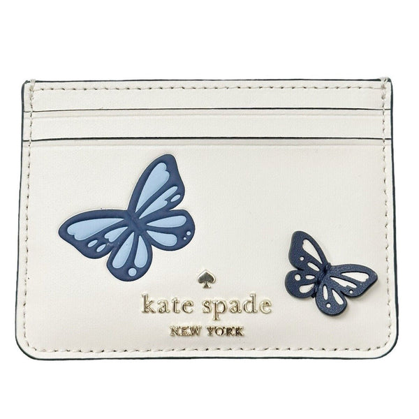 Kate Spade Small Slim Leather Card Holder Flutter Fly Butterfly White NWT $99