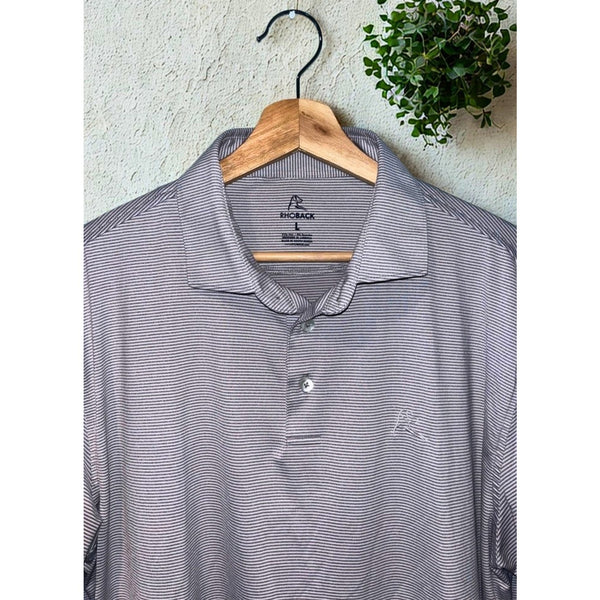 Rhoback Polo Shirt Mens Large Gray Striped Performance Golf Short Sleeve