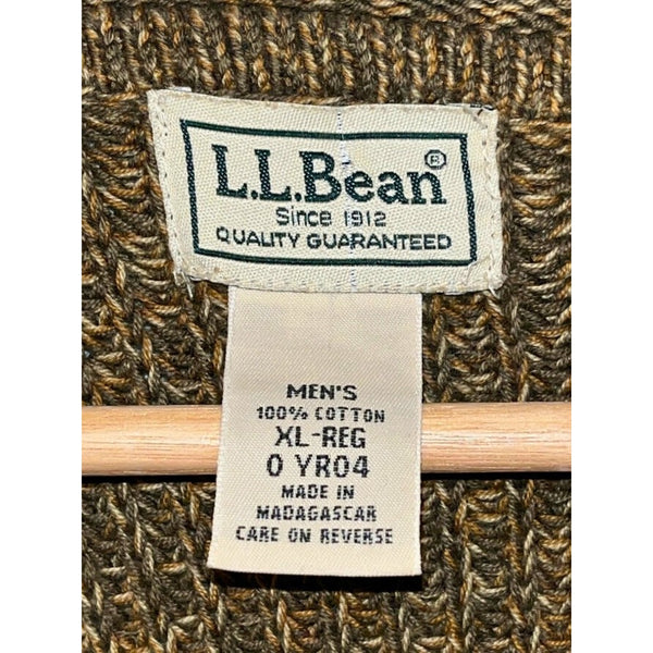 L.L. Bean Organic Cotton Fisherman Sweater XL Roll Neck Waffle Knit Brown