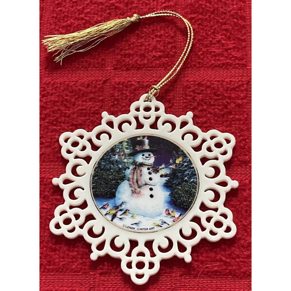 LENOX "WINTER GATHERING" Snowman with Birds Pierced Ornament INTER ART