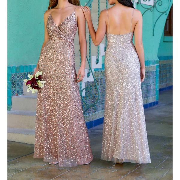 Adrianna Papell 40318 Allover Sequin Dress Morganite Sz. 14 (SAMPLE)