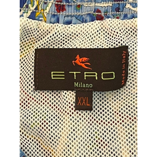 ETRO Milano Swim Trunks Mens 2XL Blue Paisley Lined Drawstring Made In Italy