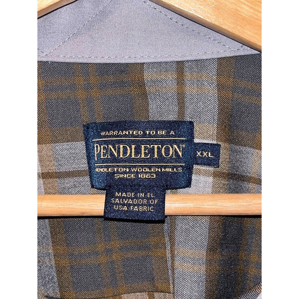 Pendleton Merino Lodge Shirt Olive Grey Plaid 2XL 100% Merino Wool