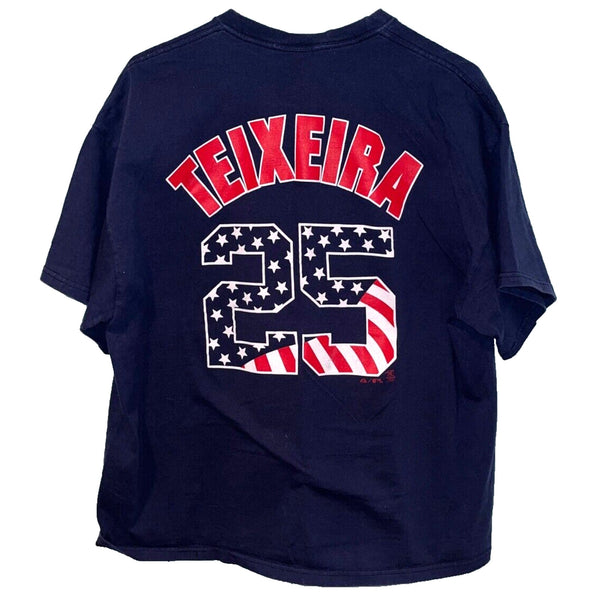New York Yankees Mark Teixeira Majestic July 4th Red/White/Blue Shirt Sz. XL