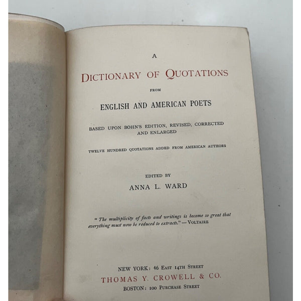 Anna L. Ward Dictionary of Quotations from English and American Poets 1883