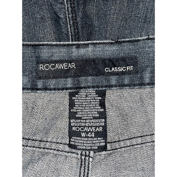 Rocawear Jorts W44 Black Jean Shorts Distressed Ripped Stitch Classic Fit VTG