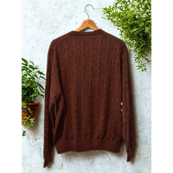 Peter Millar Brown Red Cable Knit Sweater M Luxe Blend Wool Cashmere Small Flaw