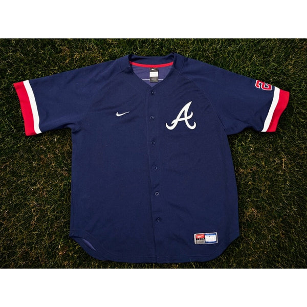 Atlanta Braves Jason Heyward #22 Nike MLB Baseball Jersey Men's L Vintage Navy