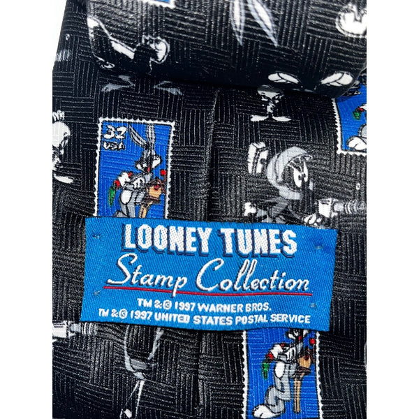 Looney Tunes USPS Stamp Collection Bugs Taz Tweety Marvin Novelty Tie 1997 Vtg