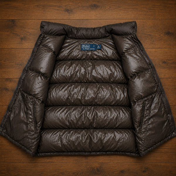 Polo Ralph Lauren Hooded Down Puffer Vest Brown Quilted Vintage Men's Medium