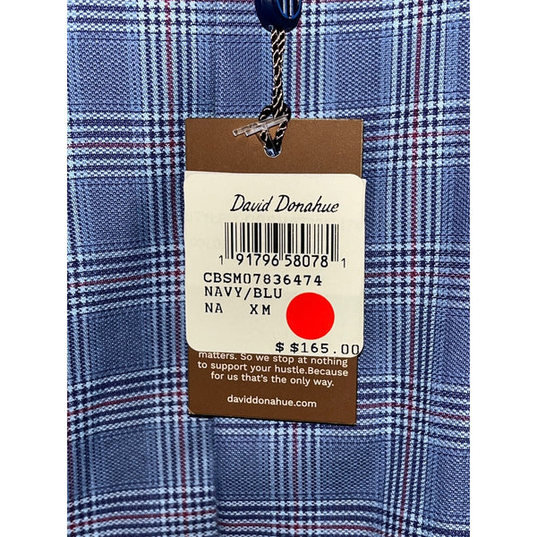 David Donahue Dobby Fine Check Dress Shirt Navy Blue Men's M NWT MSRP $165
