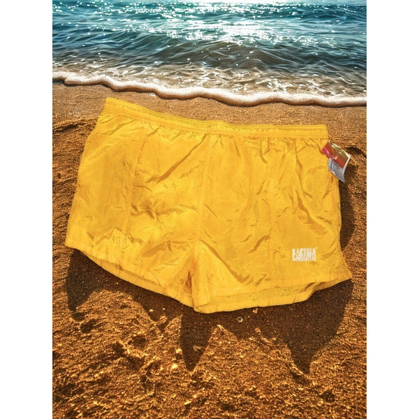 Vintage 80s Laguna Swim Trunks Shorts Yellow NWT 2XL 44-46 Mesh Lined Nylon NOS