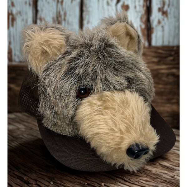 3D Plush Bear Snapback Hat Brown Grizzly Teddy Trucker Cap OSFA Vintage 1980s