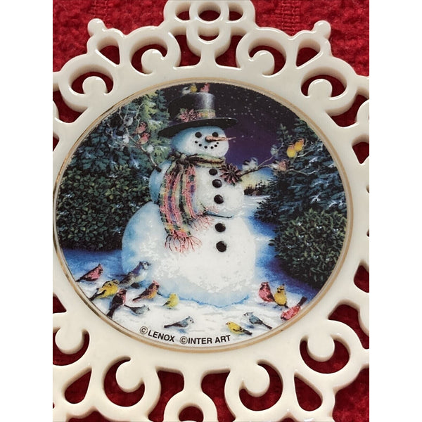LENOX "WINTER GATHERING" Snowman with Birds Pierced Ornament INTER ART