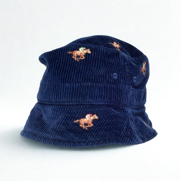 Polo Ralph Lauren Equestrian Corduroy Bucket Hat L/XL Navy Pony All Over NWOT