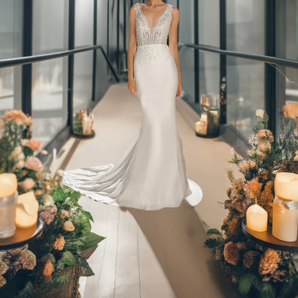 Justin Alexander 88097 Fit-and-Flare-Kleid aus Venedig-Spitze und Krepp, Gr. 12 (PROBE)