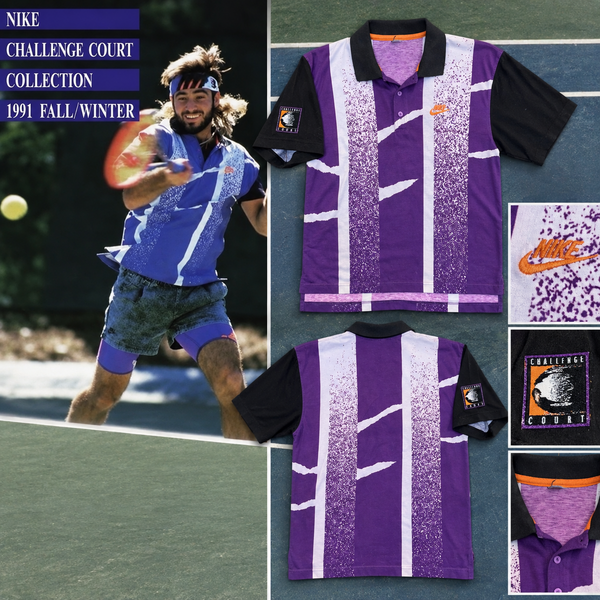 Nike Challenge Court Andre Agassi Purple Voltage Polo Shirt Mens L 1991 Vintage