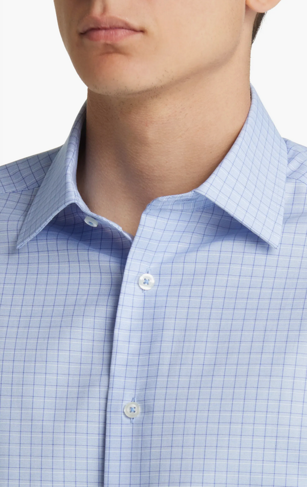 David Donahue Dobby Fine Check Dress Shirt Herren 15,5 34-35 Blau Langarm