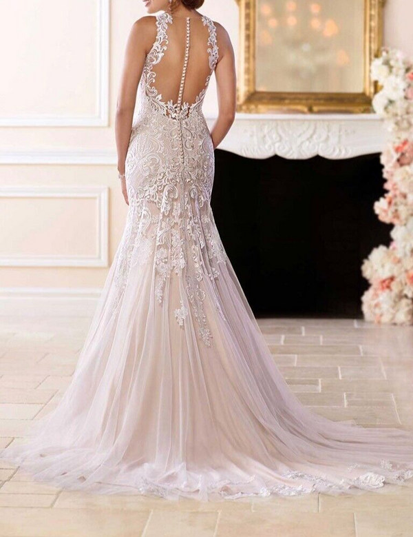 Stella York 6600 Vestido de Novia Sirena con Escote Halter Talla 16 (MUESTRA)