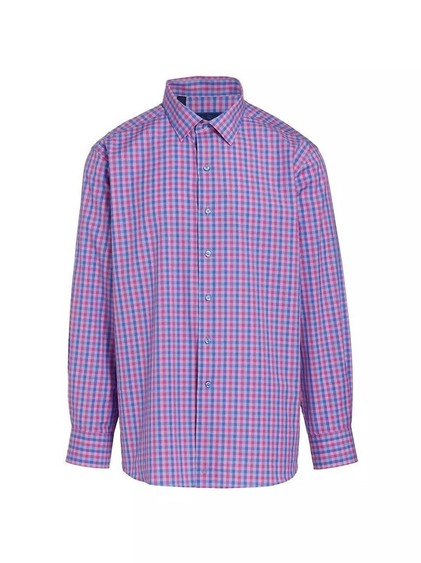 David Donahue Fusion Camisa de vestir de algodón a cuadros con ajuste de ajuste Berry para hombre 17,5 XL