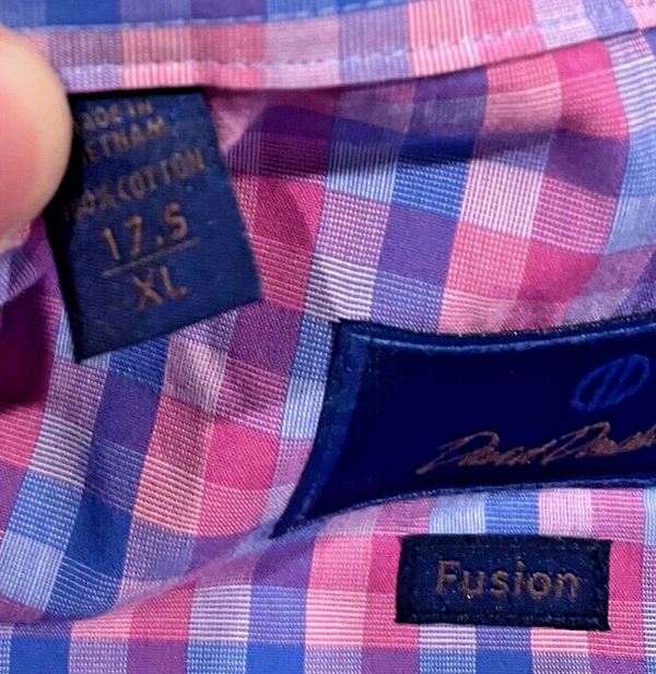 David Donahue Fusion Camisa de vestir de algodón a cuadros con ajuste de ajuste Berry para hombre 17,5 XL