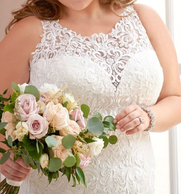 Stella York 6600 Vestido de Novia Sirena con Escote Halter Talla 16 (MUESTRA)