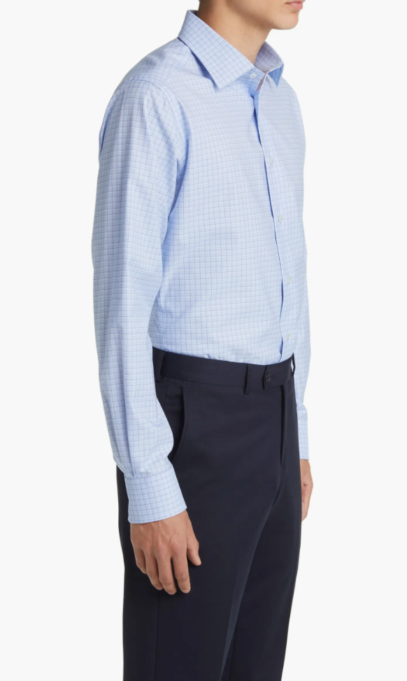 David Donahue Dobby Fine Check Dress Shirt Herren 15,5 34-35 Blau Langarm