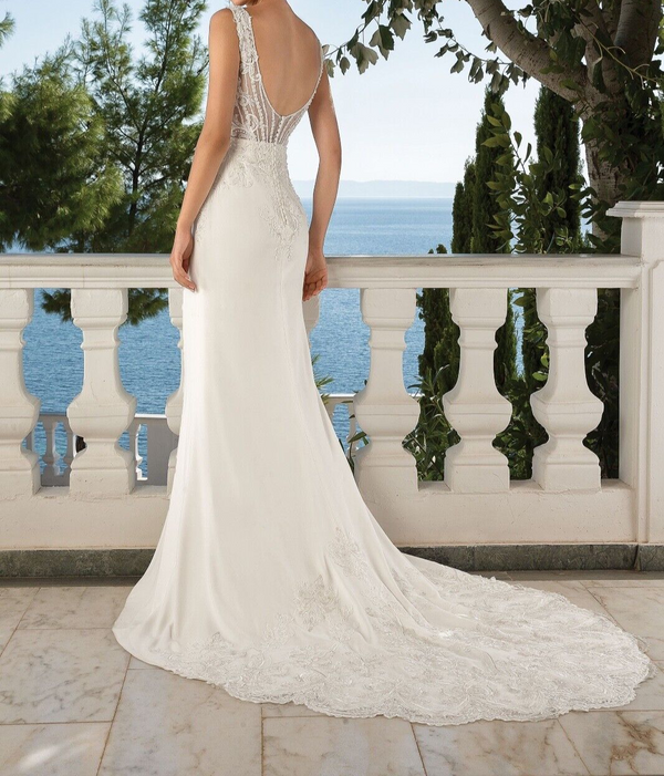 Justin Alexander 88097 Fit-and-Flare-Kleid aus Venedig-Spitze und Krepp, Gr. 12 (PROBE)