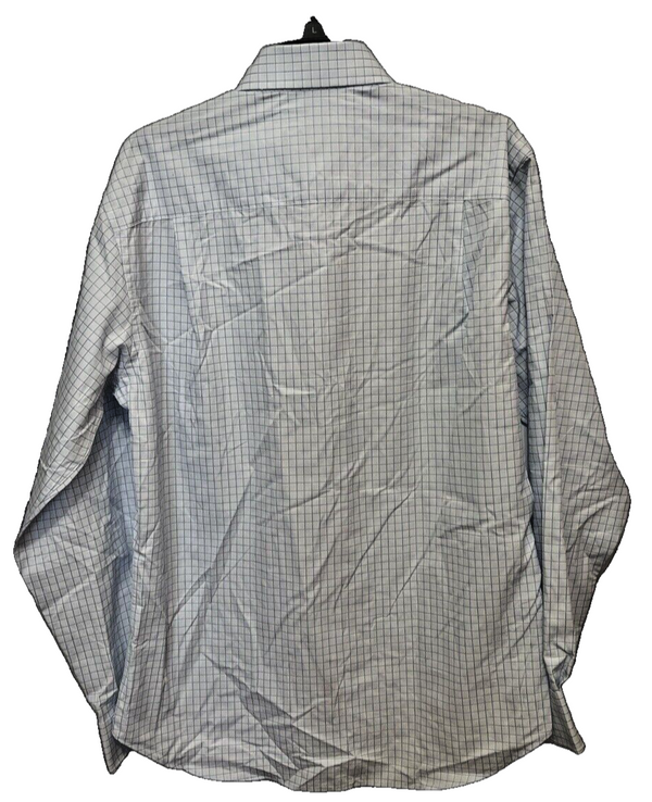 David Donahue Dobby Fine Check Dress Shirt Herren 15,5 34-35 Blau Langarm