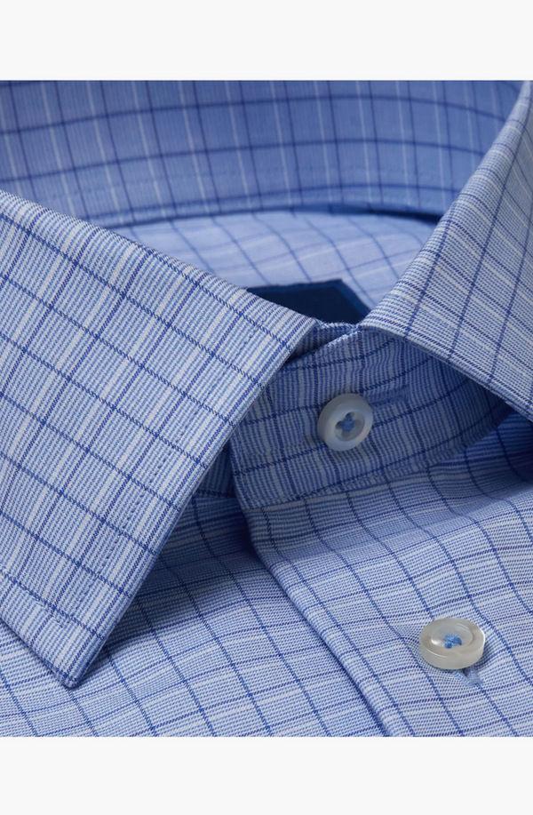 David Donahue Dobby Fine Check Dress Shirt Herren 15,5 34-35 Blau Langarm
