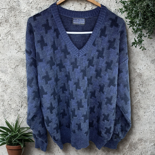Jantzen Sweater Mens Large Geometric Long Sleeve Knit Classic Pullover VTG NWT
