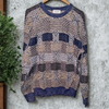 Tricots St Raphael Wild Coogi Styled Geometric Textured Knit Sweater L USA VTG