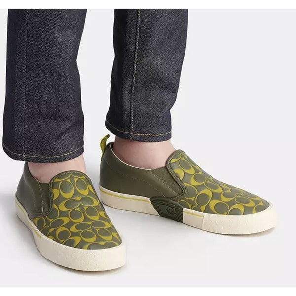 Coach CA283 Printed Pebble Skate Sneakers Army Green Men’s Sz 9.5D NIB