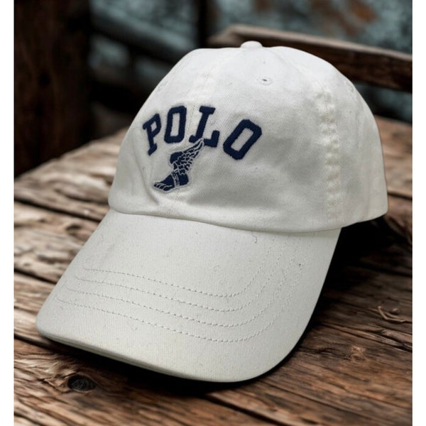 Polo Ralph Lauren P-Wing Foot White Adjustable Hat Leather Strap EUC Rare