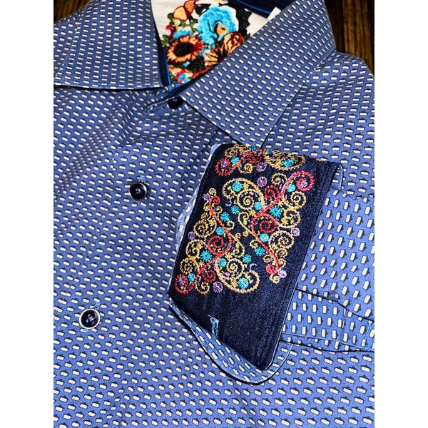 Robert Graham XL Classic Fit Blue Geometric Flip Cuff Button Shirt NWOT Luxury