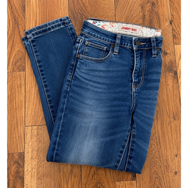Johnny Was Skinny Jeans Womens 26 Blue Mid Rise Stretch Floral Skinny 29x28.5