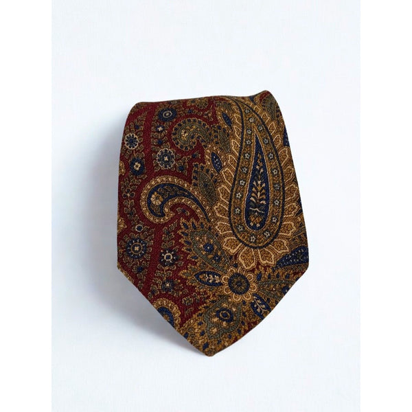 Polo Ralph Lauren Paisley Silk Tie USA Handmade Vintage Burgundy Gold Neckwear