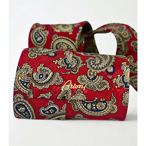Brioni Silk Tie Red Paisley Handmade Italy Luxury 100% Silk Classic