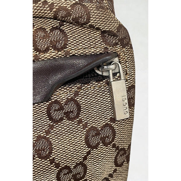 Gucci GG Canvas x Leather Beige Brown Waist Bag Belt Bag Crossbody 28566 Italy