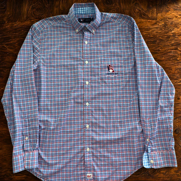 Vineyard Vines Americas Cup Bermuda 2017 Murray Shirt USA Large Check Stretch